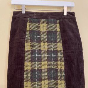 Anthropologie brown and green tweed and corduroy mini skirt Maeve size 2